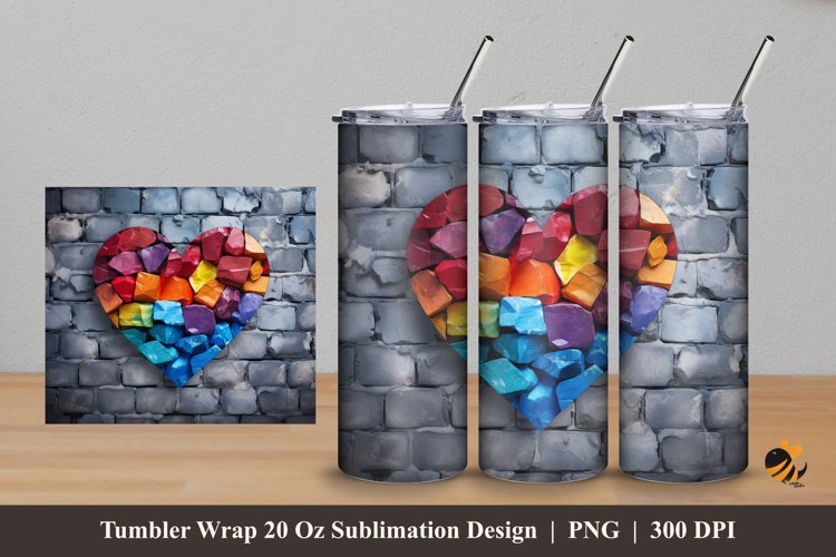 Colorful Heart Tumbler Wrap Sublimation Design 5 example image 1