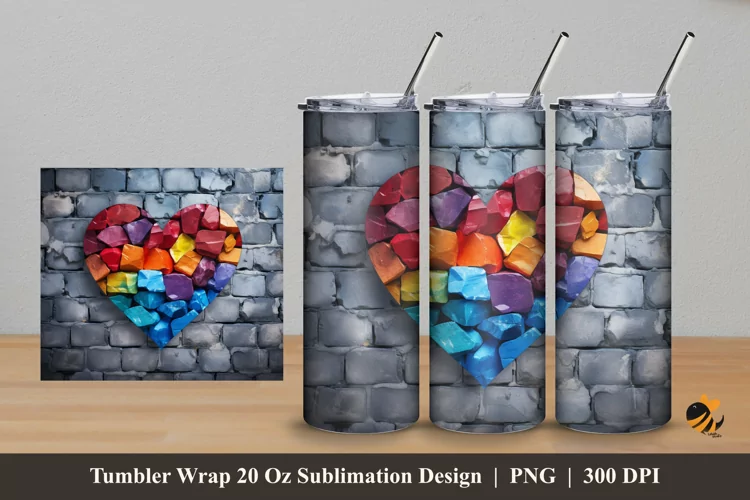 Colorful Heart Tumbler Wrap Sublimation Design 5