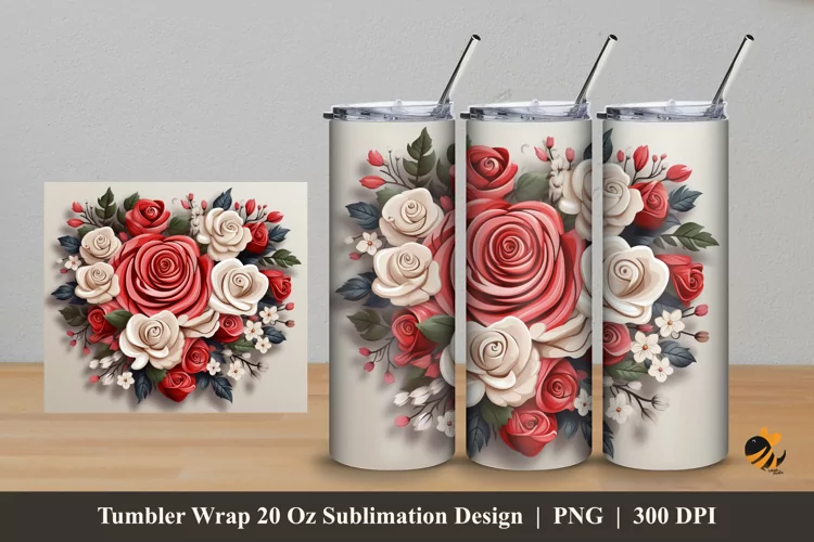 Wedding Rose Tumbler Wrap Sublimation Design 5