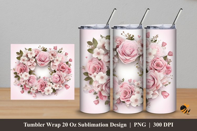 Pinky Wreath Flower Tumbler Wrap Sublimation Design 5 example image 1