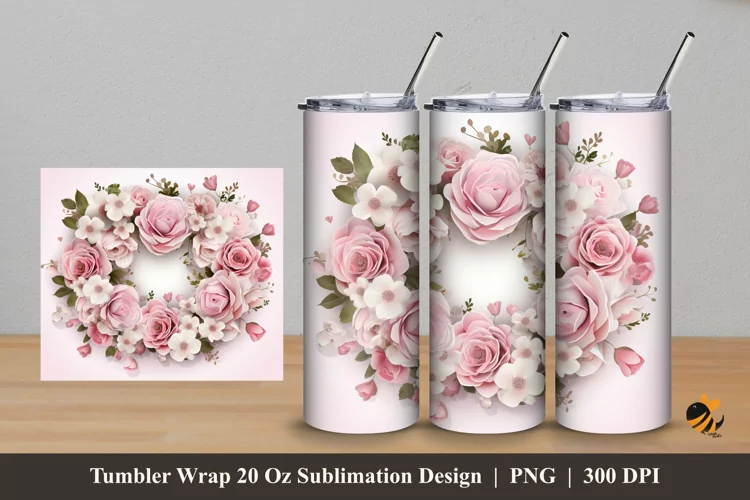 Pinky Wreath Flower Tumbler Wrap Sublimation Design 5