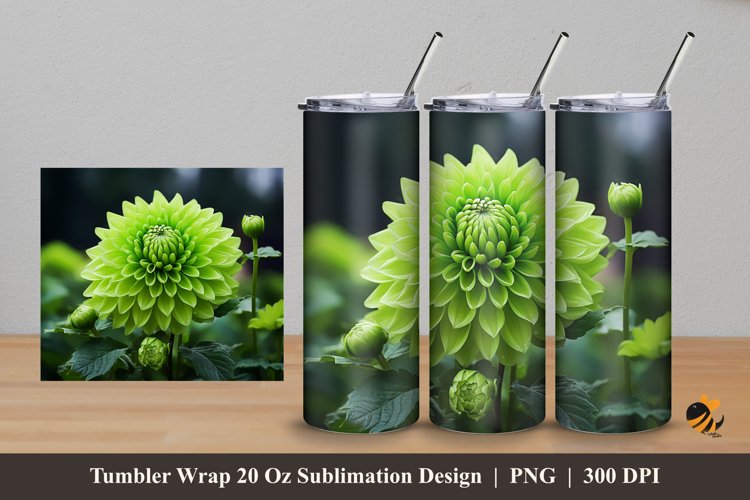 Green Flower Tumbler Wrap Sublimation Design 5