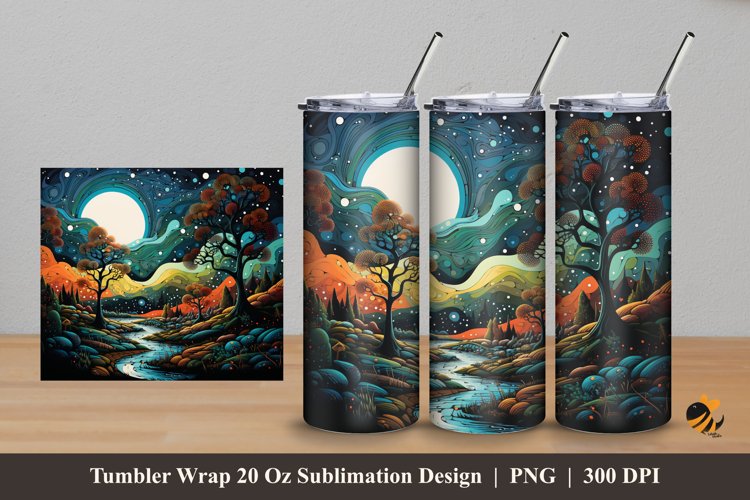 Nature Night Panorama Tumbler Wrap Sublimation Design 5