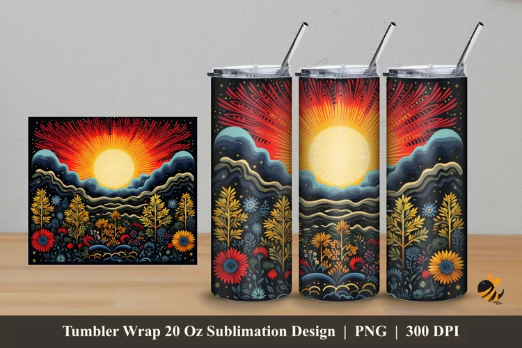 Retro Flower Tumbler Wrap Sublimation Design 5