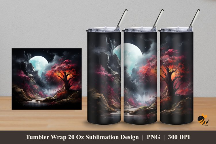 Moonlit Night Tumbler Wrap Sublimation Design 5 example image 1