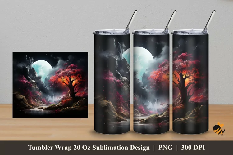 Moonlit Night Tumbler Wrap Sublimation Design 5