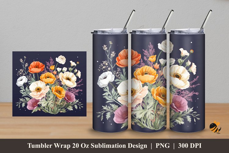 Blooming Flower Tumbler Wrap Sublimation Design 5 example image 1