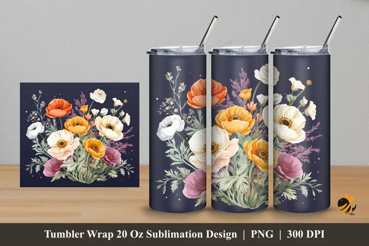 Blooming Flower Tumbler Wrap Sublimation Design 5