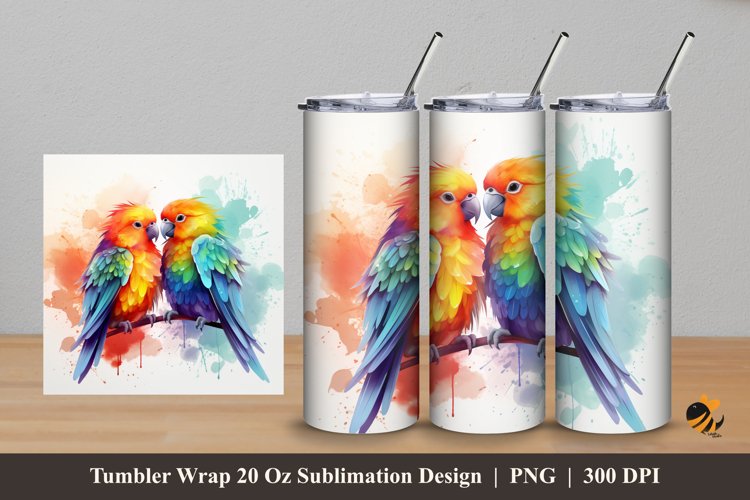 Lovebird Chirping Tumbler Wrap Sublimation Design 5 example image 1