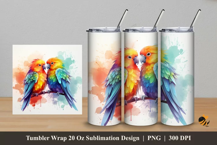 Lovebird Chirping Tumbler Wrap Sublimation Design 5