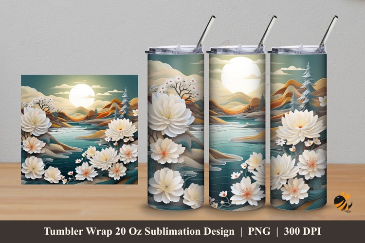 Nature White Flower Tumbler Wrap Sublimation Design 5 example image 1