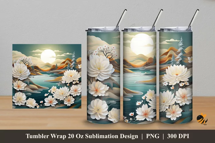 Nature White Flower Tumbler Wrap Sublimation Design 5