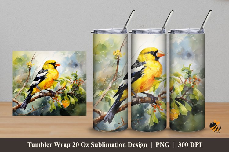 Evening Grosbeak Bird Tumbler Wrap Sublimation Design 5