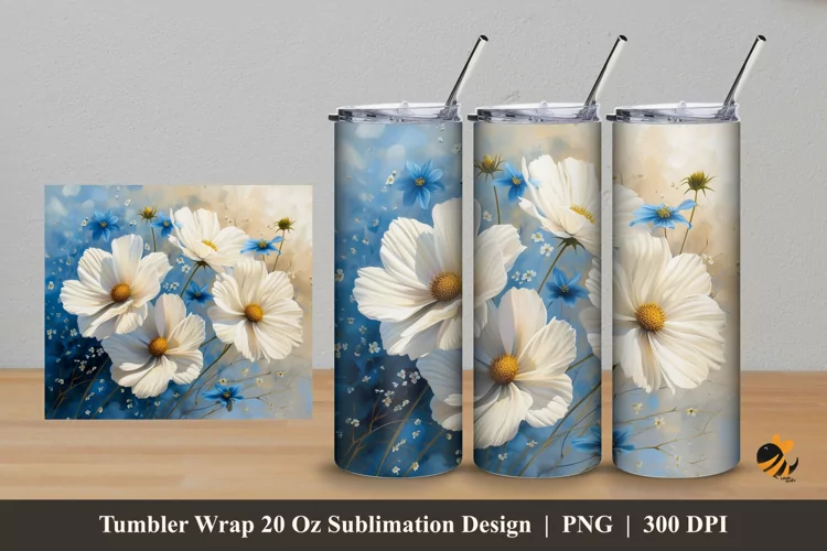 Cosmos Flower Tumbler Wrap Sublimation Design 5