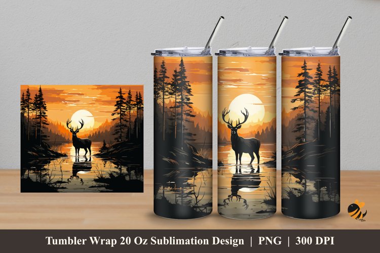 Wild Black Deer Tumbler Wrap Sublimation Design 5