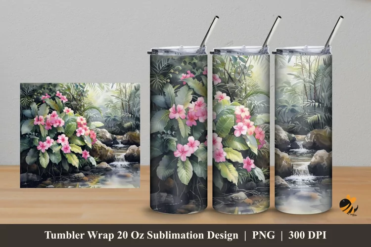 Small River And Flower Tumbler Wrap Sublimation Design 5