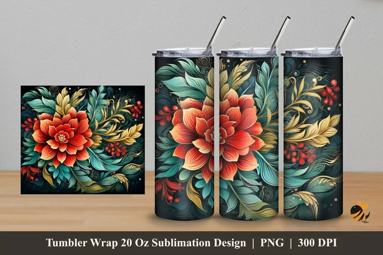 Ornament Plants Tumbler Wrap Sublimation Design 5