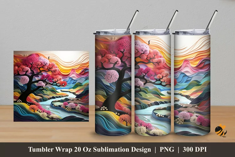 3D Nature Morning Tumbler Wrap Sublimation Design 5
