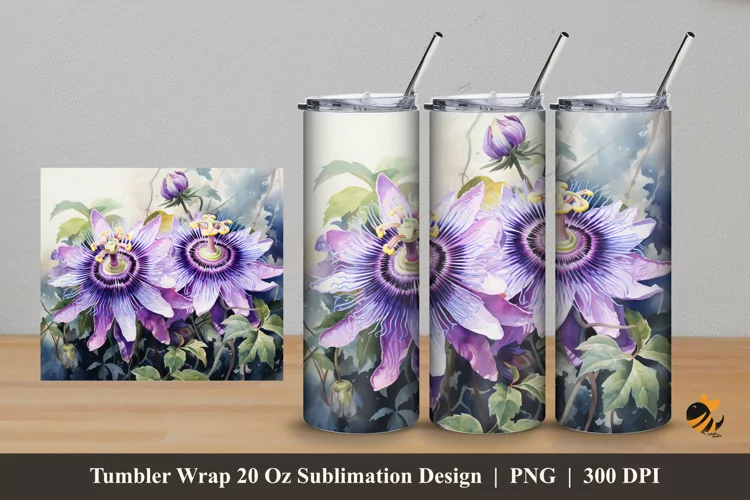 Passion Flower Tumbler Wrap Sublimation Design 5