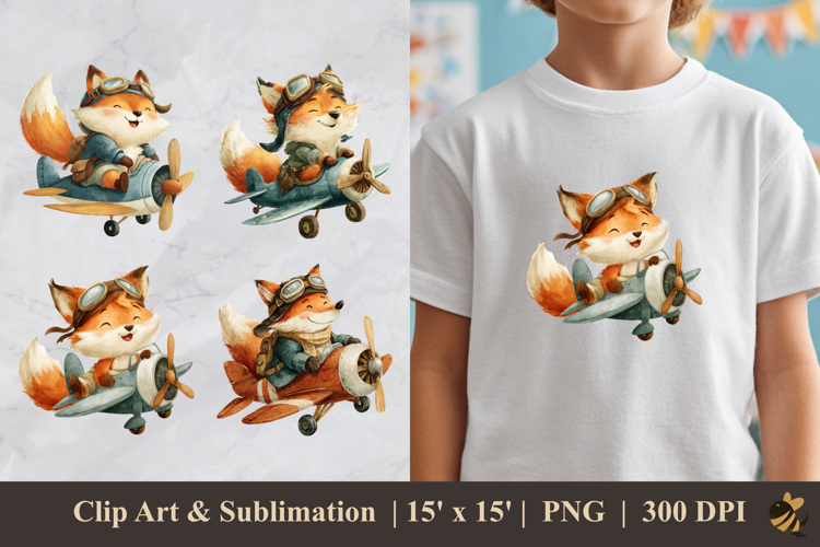 Cute Fox Pilot DTF Sublimation Clipart Design