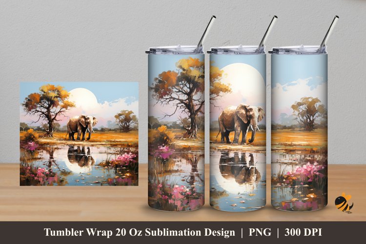 Wild Elephants Tumbler Wrap Sublimation Design 5