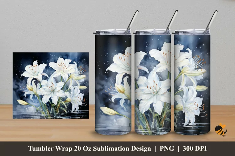 White Tuberose Flower Tumbler Wrap Sublimation Design 5