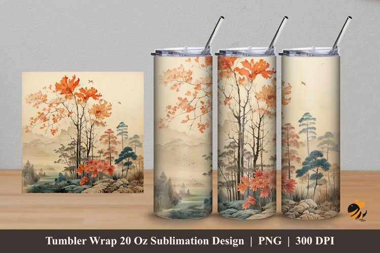 Watercolor Tree Tumbler Wrap Sublimation Design 5
