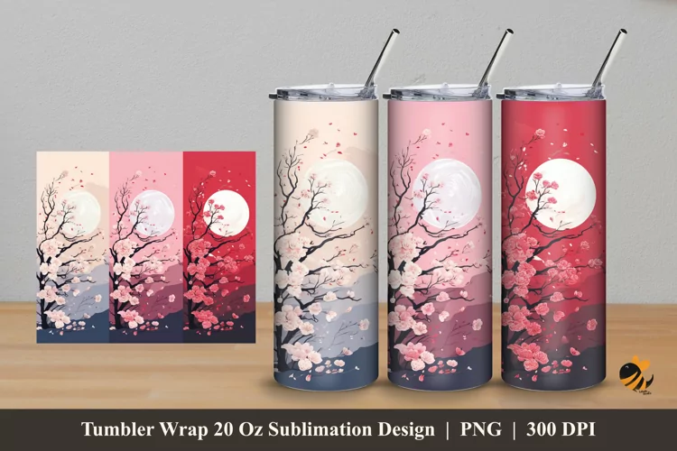 Sakura Flower Tumbler Wrap Sublimation Design 5