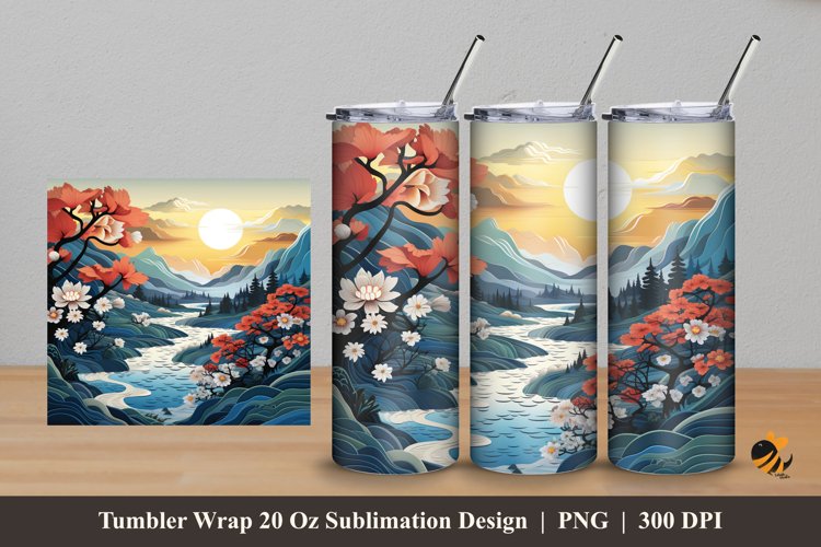 3D Nature River Tumbler Wrap Sublimation Design 5