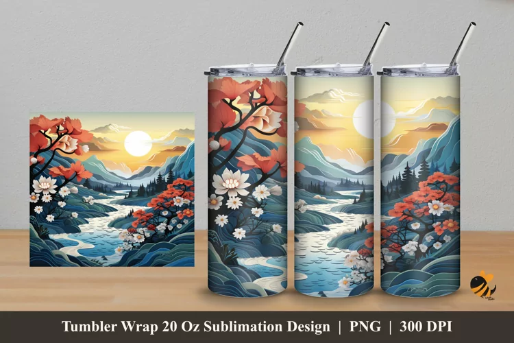 3D Nature River Tumbler Wrap Sublimation Design 5