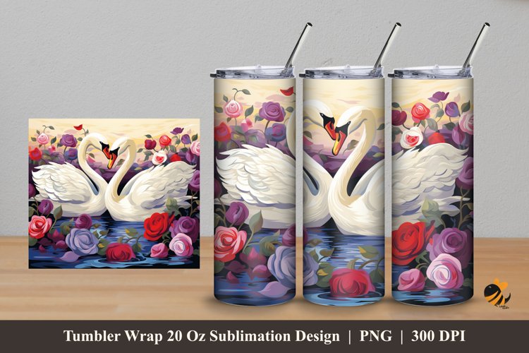 Swans Flower Tumbler Wrap Sublimation Design 5
