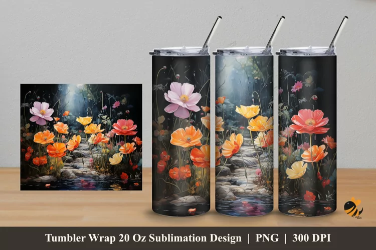 Dark Garden Tumbler Wrap Sublimation Design 5