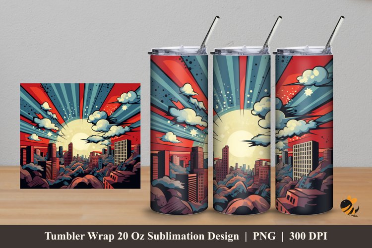 Retro Comic City Tumbler Wrap Sublimation Design 5