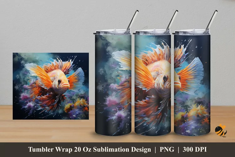 Realistic Betta Tumbler Wrap Sublimation Design 5