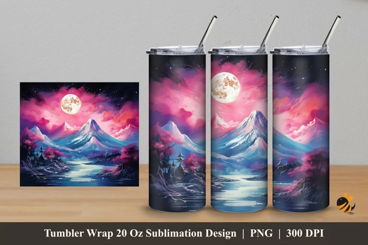 Painting Mountain Tumbler Wrap Sublimation Design 5