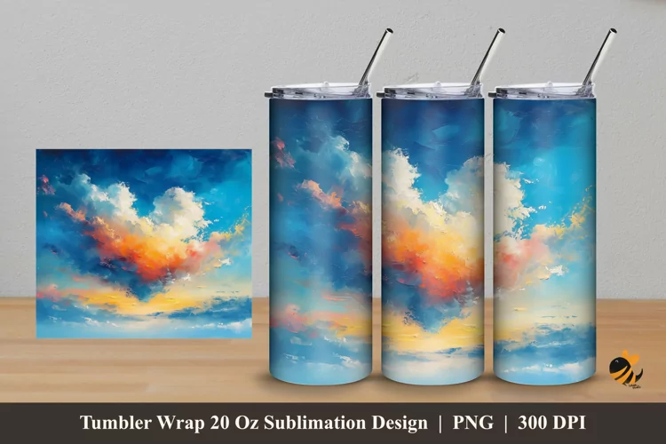 Colorful Clouds Tumbler Wrap Sublimation Design 5