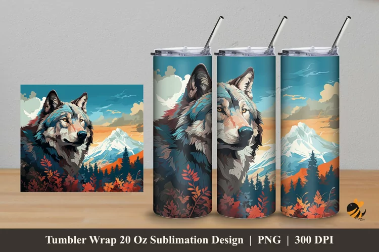 Wolf Abstract Tumbler Wrap Sublimation Design 5