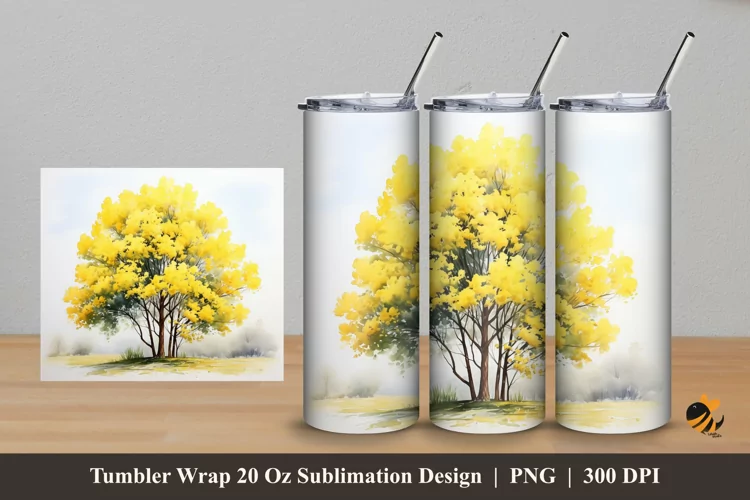 Majestic Yellow Tree Tumbler Wrap Sublimation Design 5