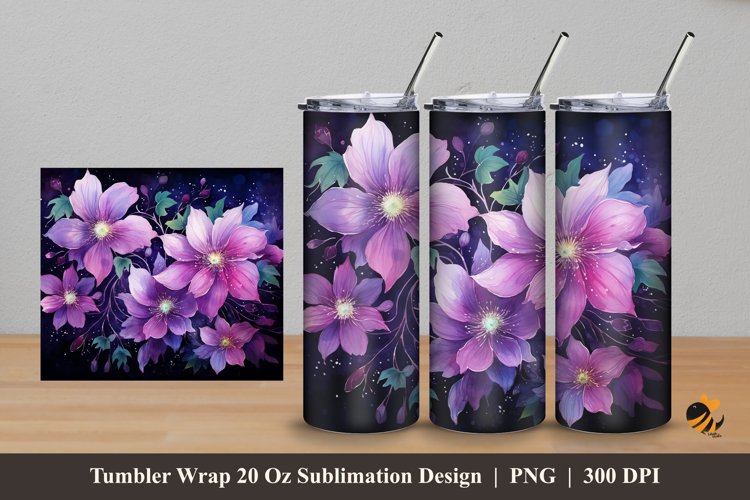 Clematis Flower Tumbler Wrap Sublimation Design 5 example image 1
