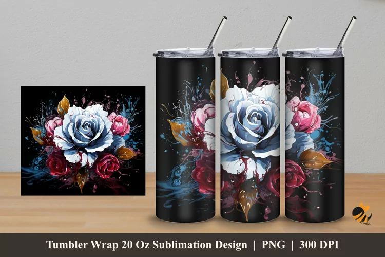 Rare Rose Tumbler Wrap Sublimation Design 5