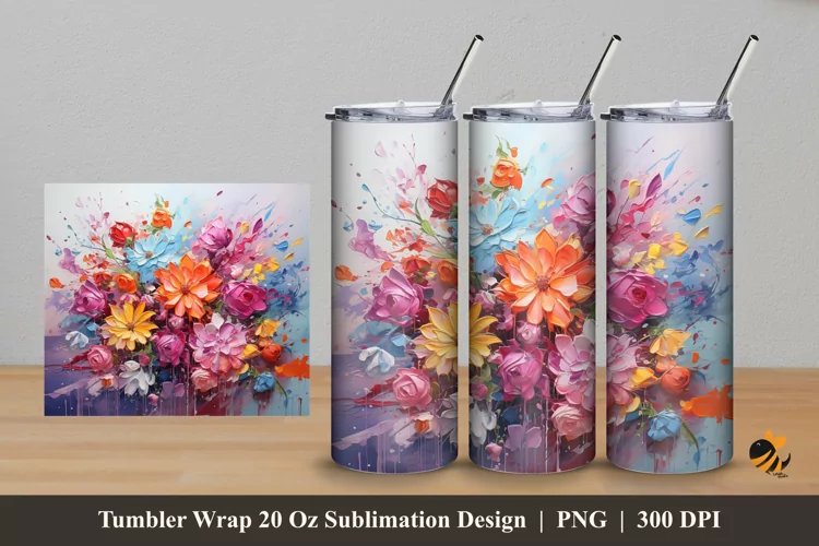 Flower on Canvas Tumbler Wrap Sublimation Design 5