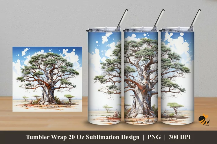 Watercolor Tree Tumbler Wrap Sublimation Design 5