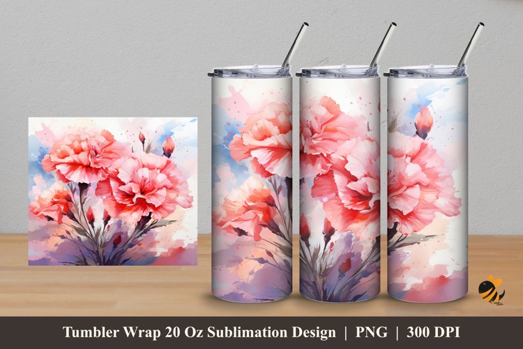 Carnation Flower Tumbler Wrap Sublimation Design 5