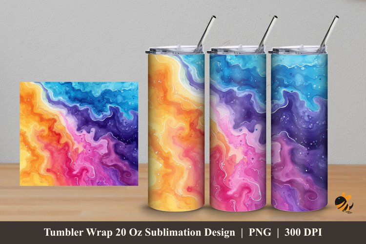 Watercolor liquid Tumbler Wrap Sublimation Design 5