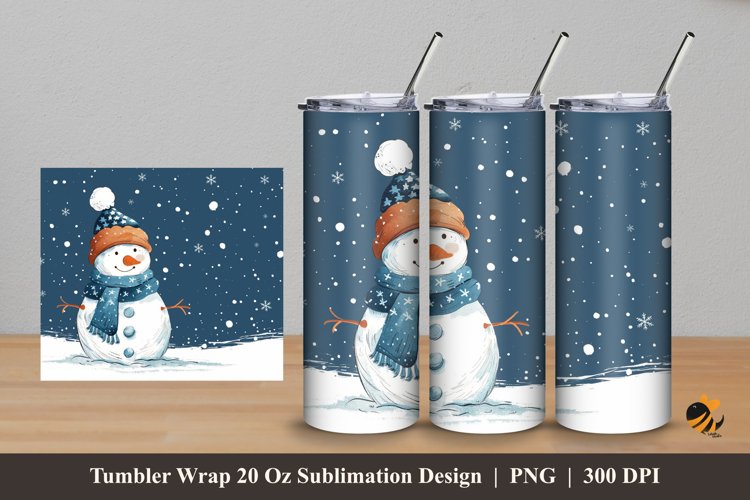 Happy Snowman Tumbler Wrap Sublimation Design 5