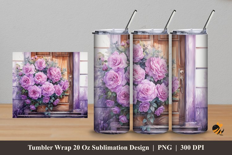 Rose And Door Tumbler Wrap Sublimation Design 5 example image 1