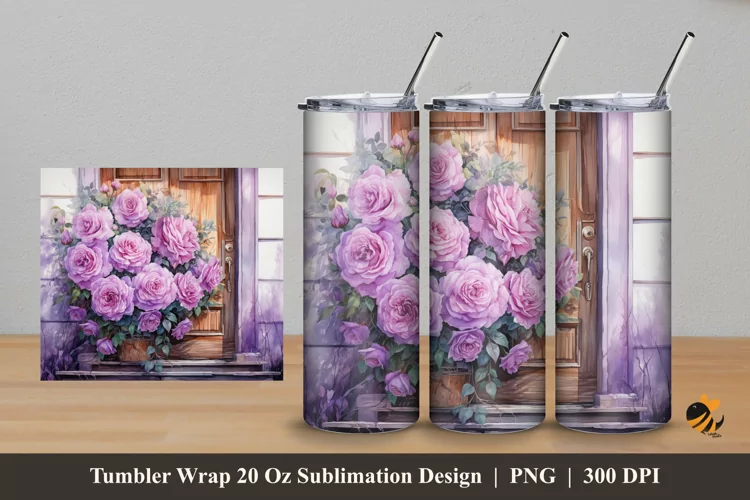Rose And Door Tumbler Wrap Sublimation Design 5