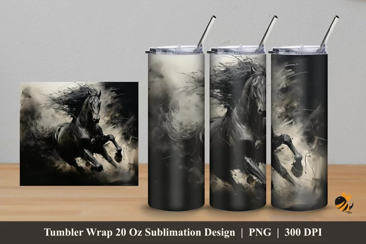 Black Horse Tumbler Wrap Sublimation Design 5