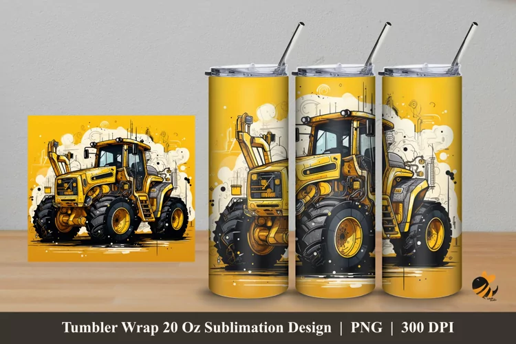 Buldozer Illustration Tumbler Wrap Sublimation Design 5