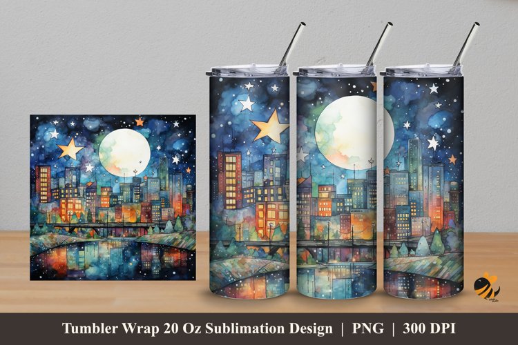 Star Moon City Tumbler Wrap Sublimation Design 5